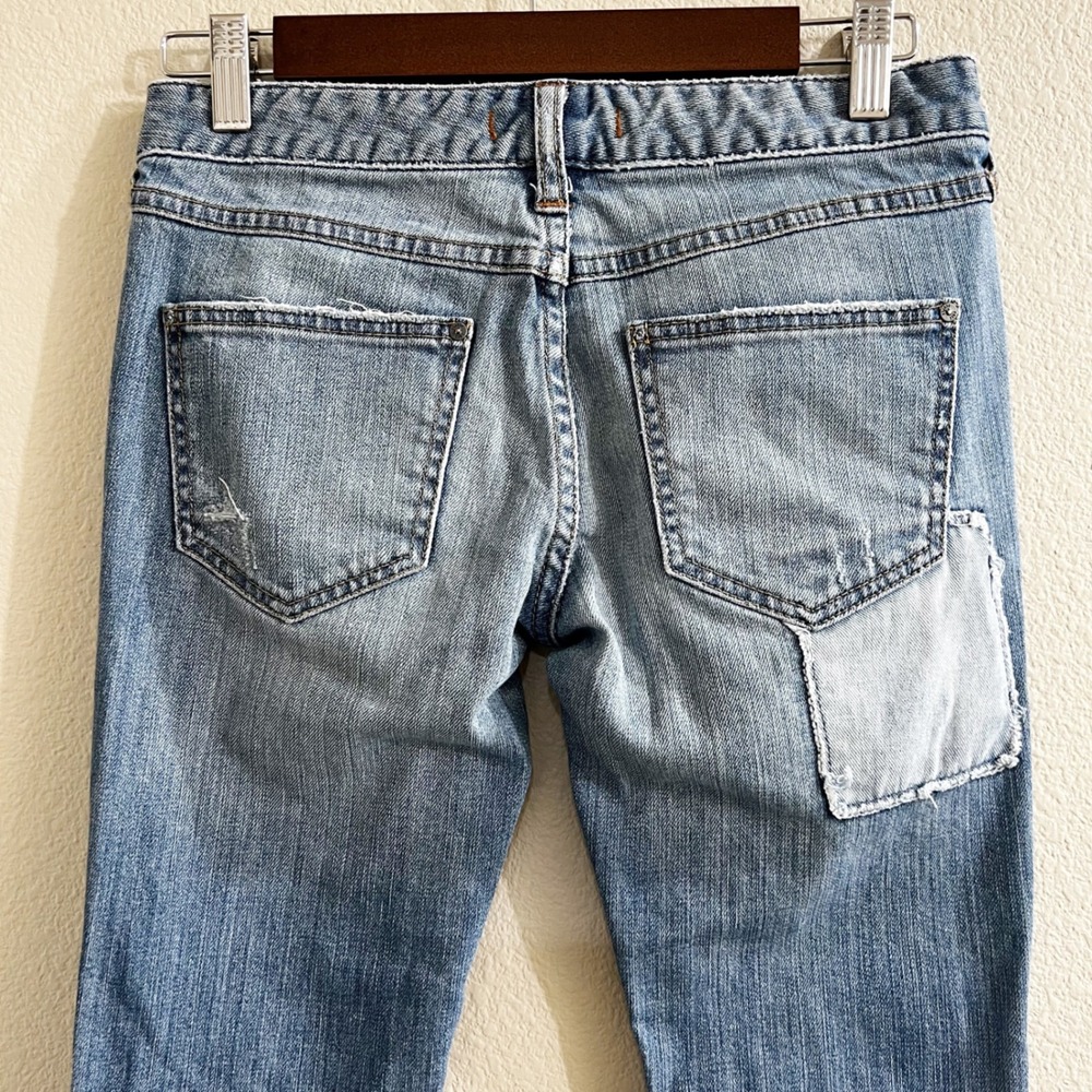 Free People Patchwork Distressed Skinny Jeans Blue Size 26 Womens Low Rise Boho - Picture 6 of 7